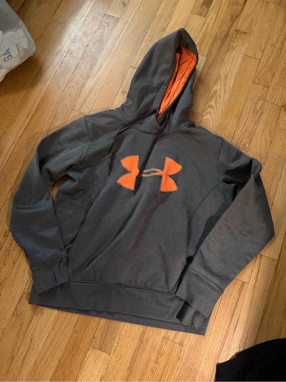 Under Armour boys Dark Gray Pullover Hoodie with Orange Logo